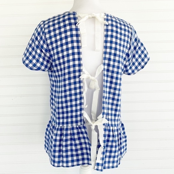 Plaid peplum open back tie blouse NEW - Picture 4 of 8